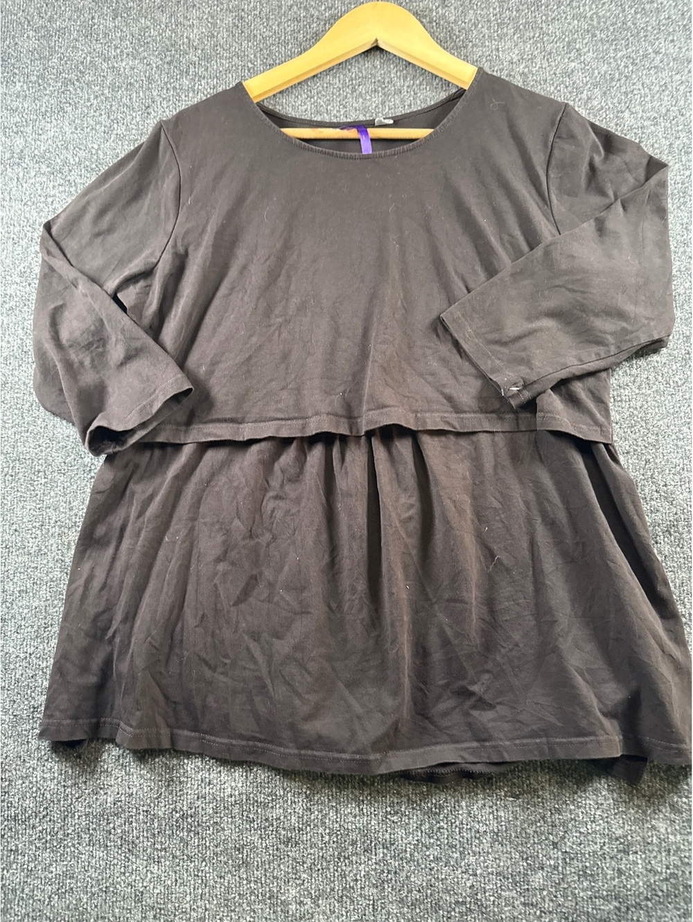 Seraphine Womens Large Black Maternity Blouse 3/4 Sleeve Babydoll Tunic Top